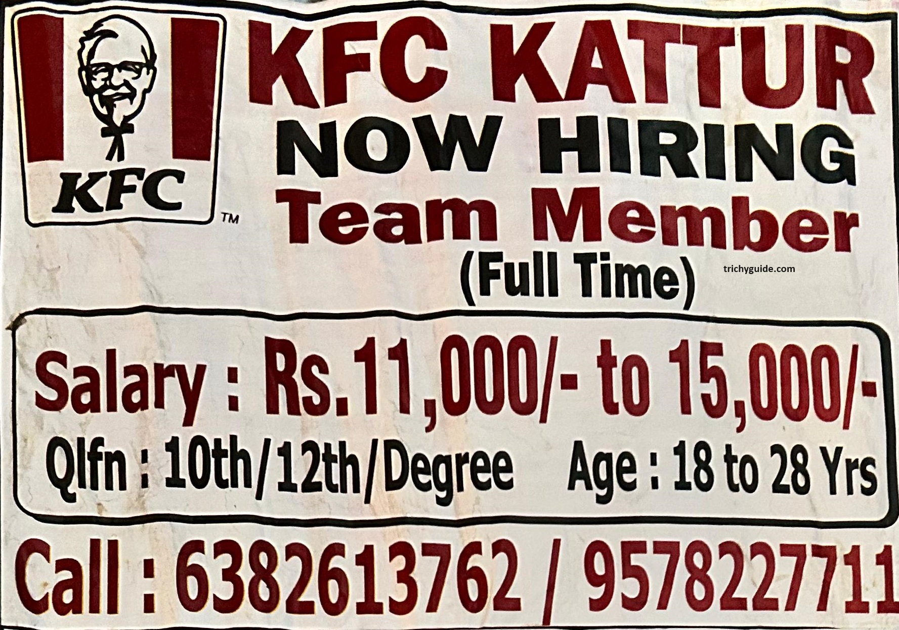 KFC Kattur Job vacancy