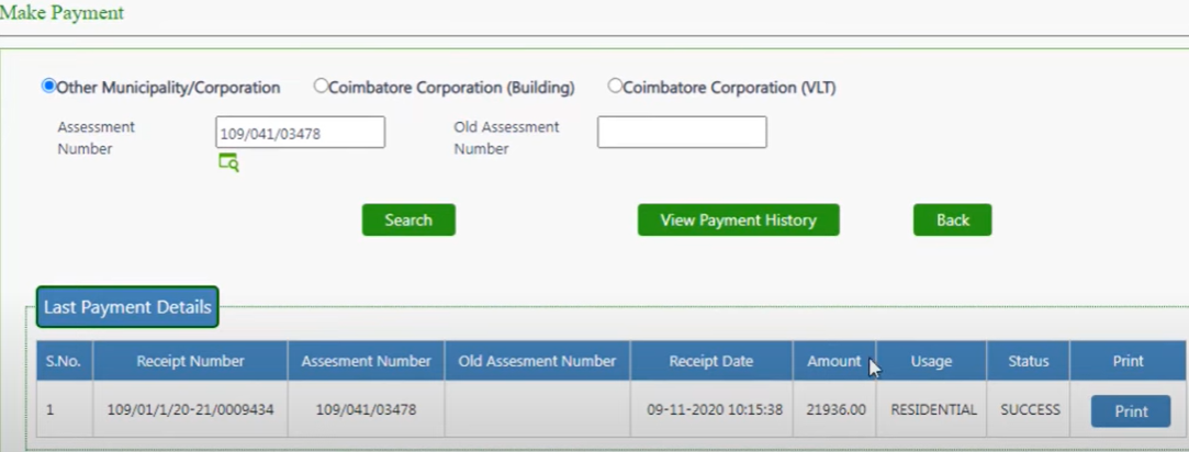 Property Tax - Last Payment Details